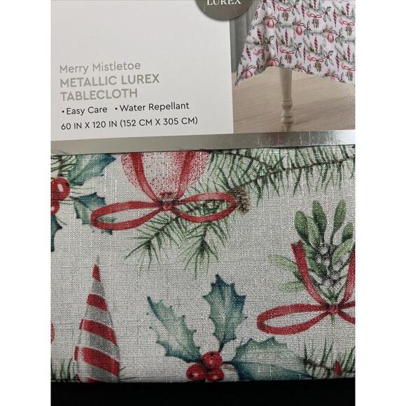 Colordrift MERRY MISTLETOE Christmas 60x104" Easy Care Tablecloth Metallic Lurex - Picture 2 of 5